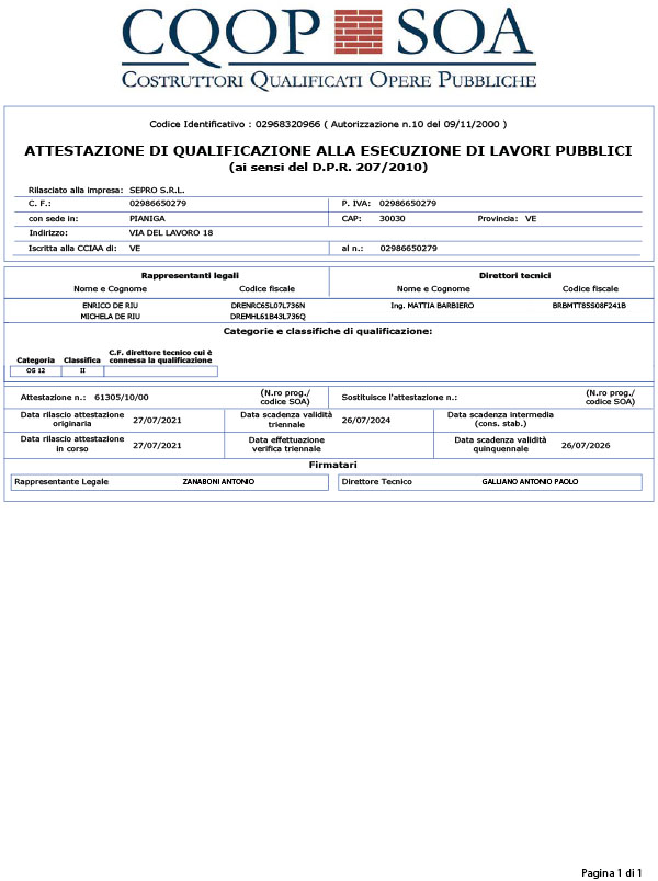 Attestato SOA OG12 Sepro