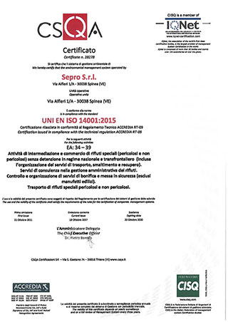 certificato ISO 14001:2015