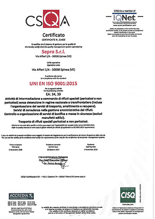 certificato ISO 9001:2015